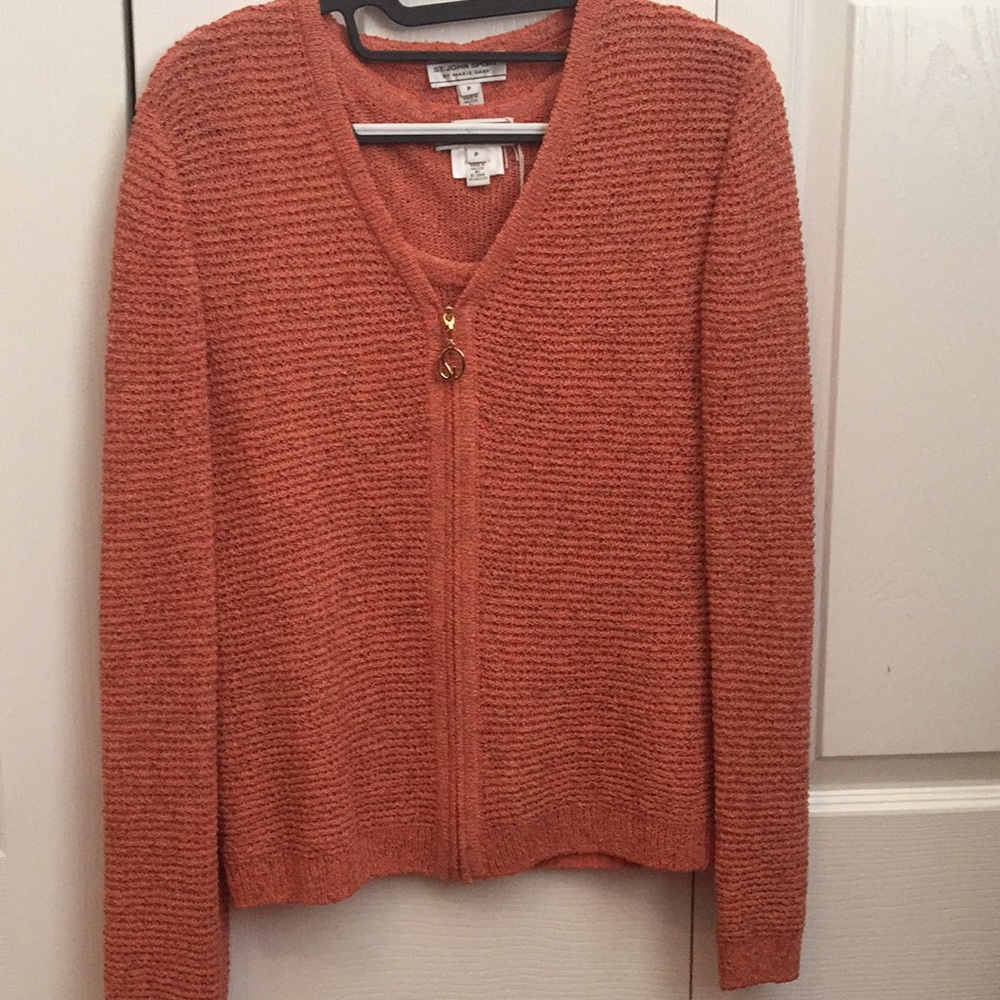 St John Orange cardigan and tank set size petite